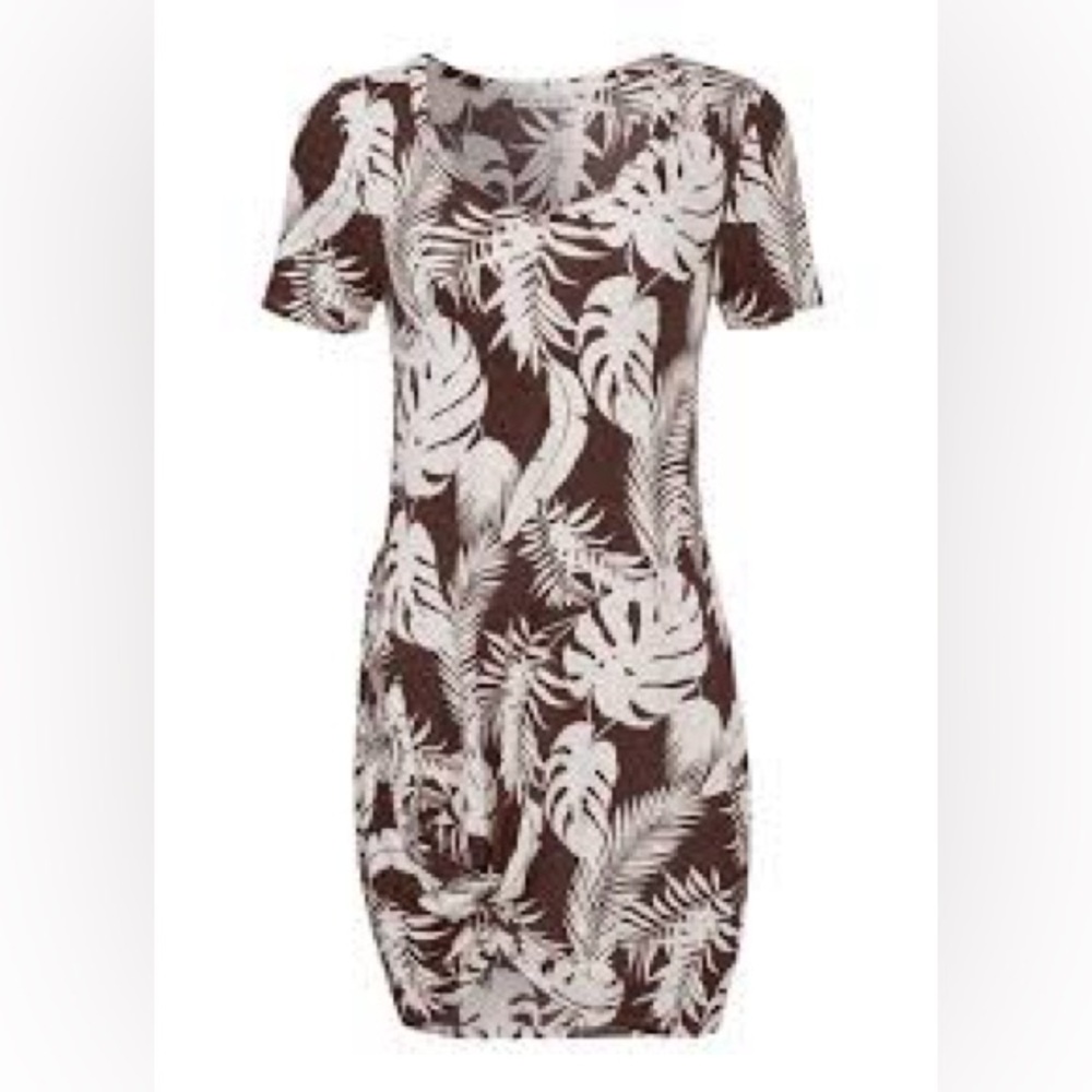 VENUS Brown and White Mini Dress with Tropical Flair